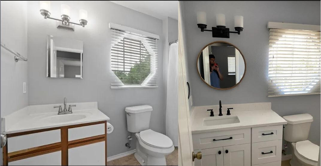 Bathroom vanity before and after Bathroom vanity before and after